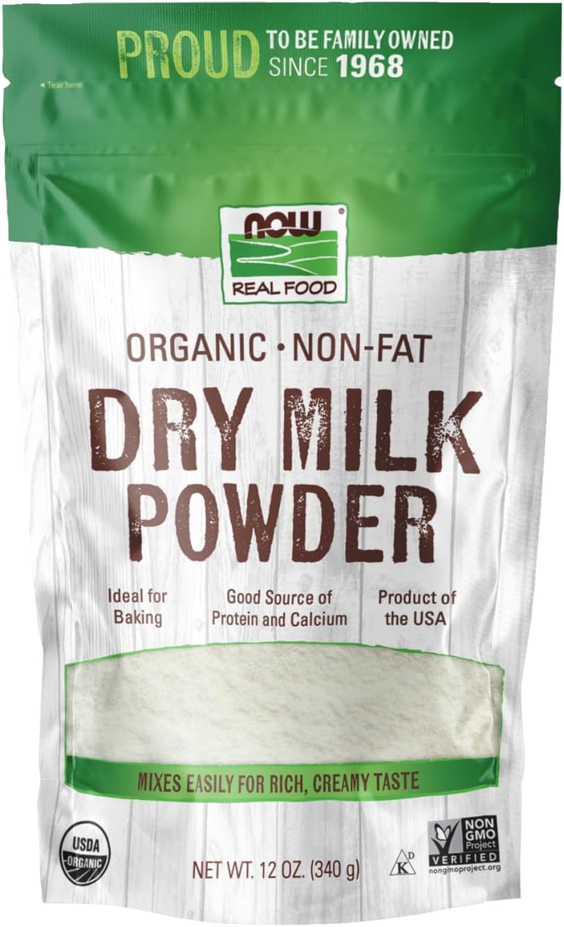 NOW Foods, Organic Non-Fat Dry Milk Powder with Protein and Calcium, Product of the USA, 12-Ounce (Packaging May Vary)