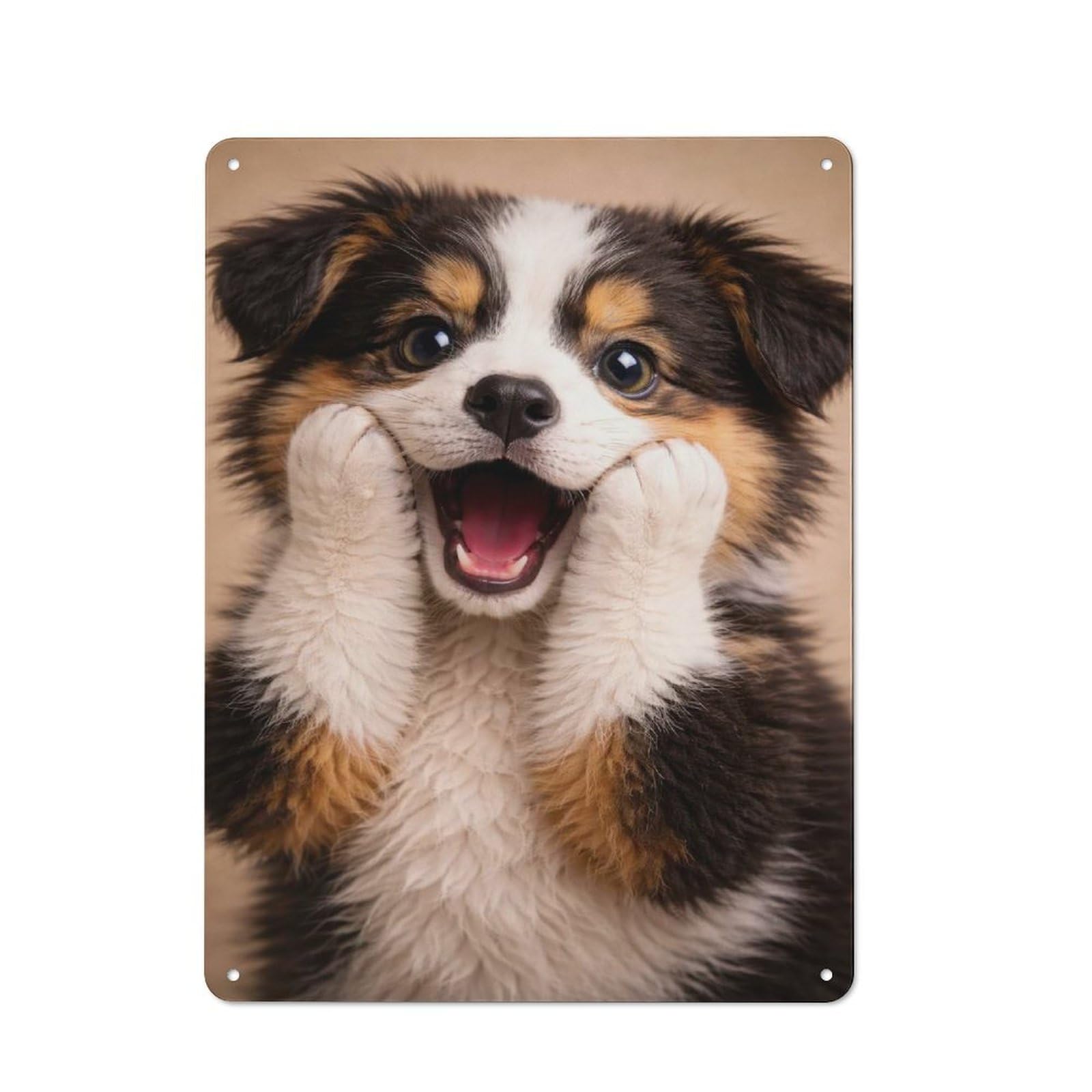 Junmoney Style-13 Metal Plaque With Adorable Puppy Smiling With Paws Design 40X30cm, Country Style Cafe Wall Decor For Bakery, Diner, Cafe Or Family Room
