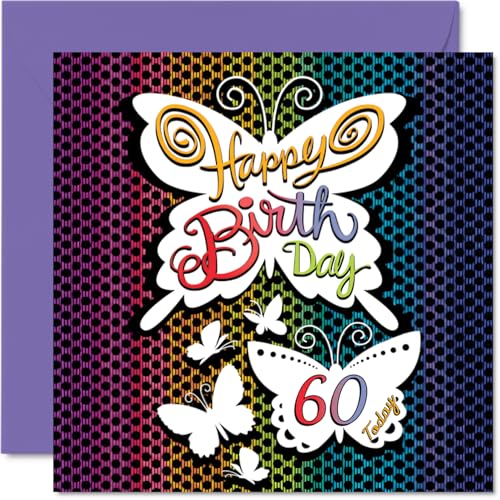 Cartes d'anniversaire 60e pour femmes, papillon arc-en-ciel