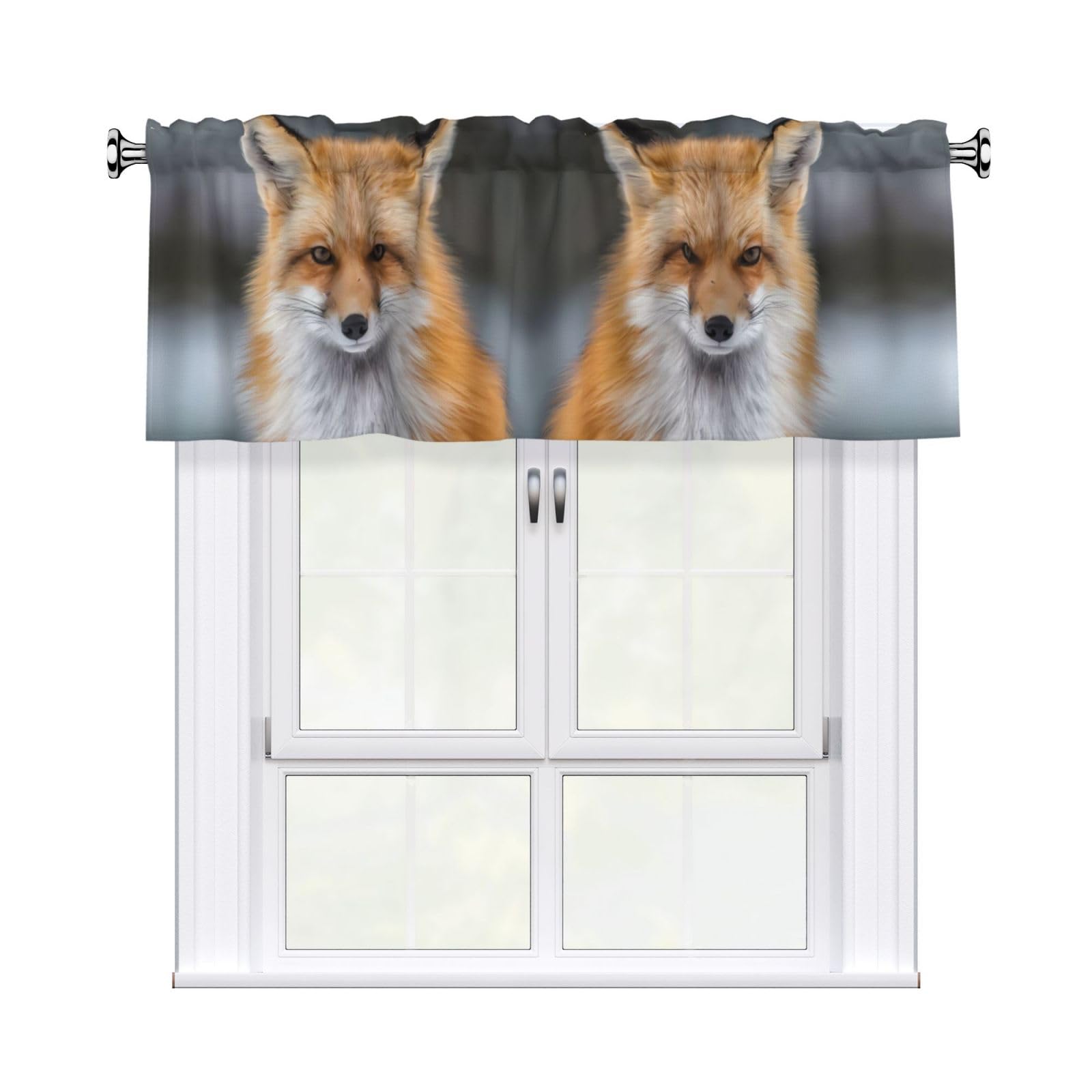 HJFCZH fox Prints Curtain Valance 54x18in - Peach Skin Kitchen Window Layer, Filtered Light & Quick-Install Rod Pocket Cover