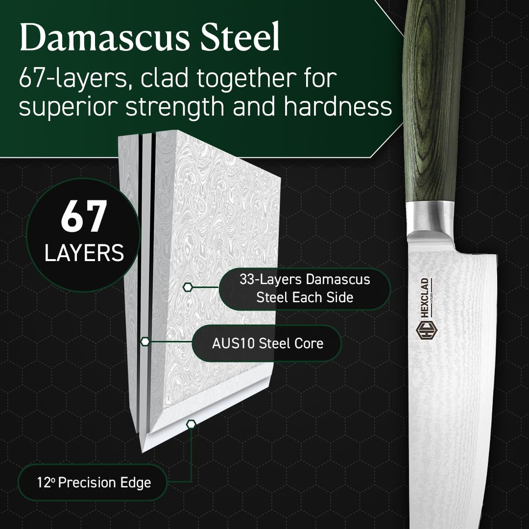 HexClad 8" Japanese Damascus Stainless Steel Chef Knife, Full Tang Handle — Amazon image 5