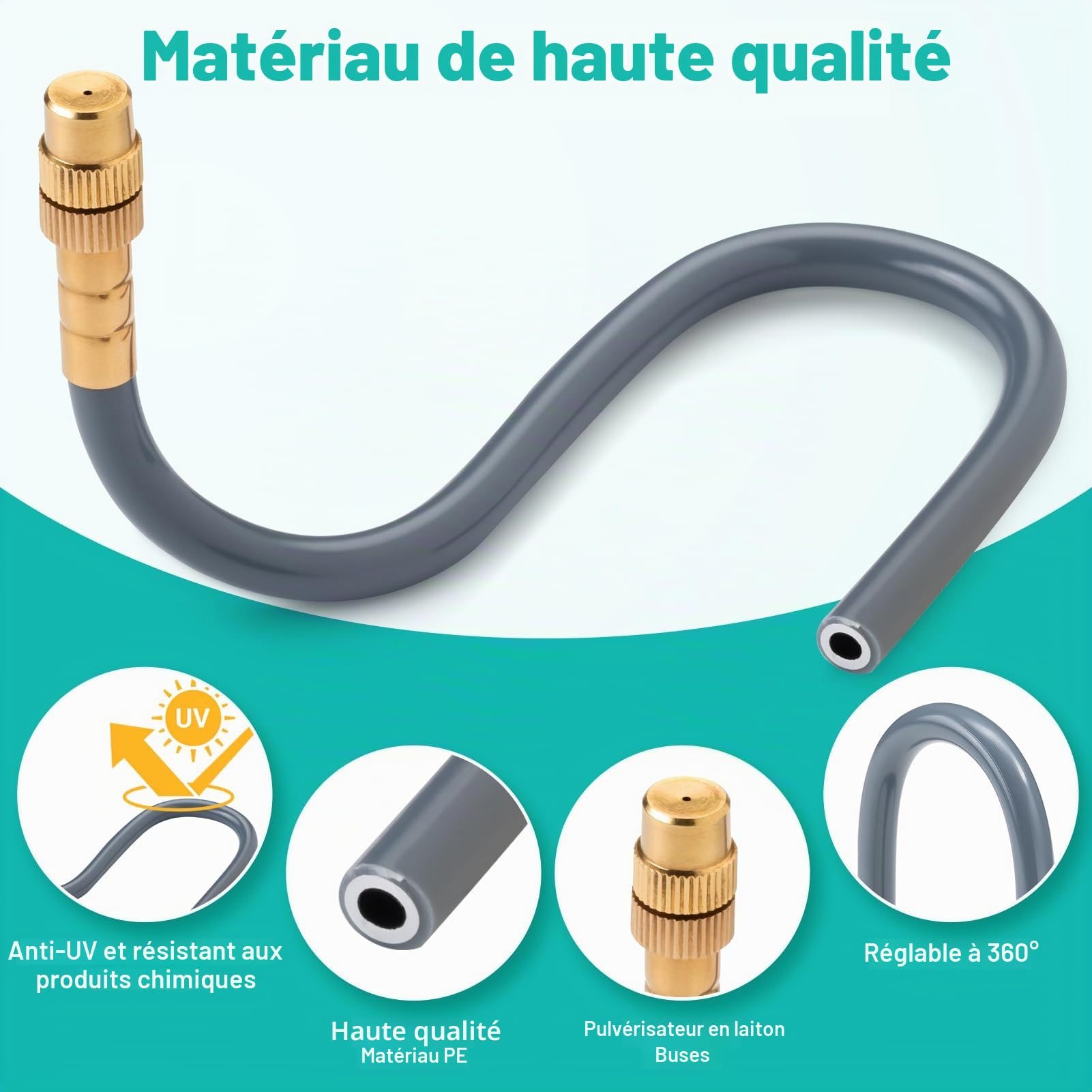Système d'irrigation de jardin avec piquet de terre réglable à 360 ° - Arrosage goutte à goutte - Contrôle précis du débit - Système d'arrosage - Système de refroidissement pour serre, parterre