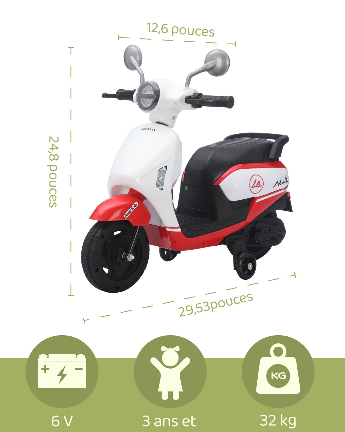 TCARAIWEN Scooter Électrique Enfant, Moto Électrique 6V pour Filles Garçons de 1-3 Ans, Mini Vélo Jouet avec Roues de Stabilisation, Musique & Phare (Rouge)