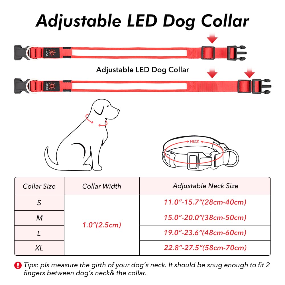BSEEN Collare per cani che si illumina, collare per cani a LED ricaricabile, impermeabile, riflettente, con luci natalizie che si illuminano al buio, per passeggiate notturne (rosso rubino, M)