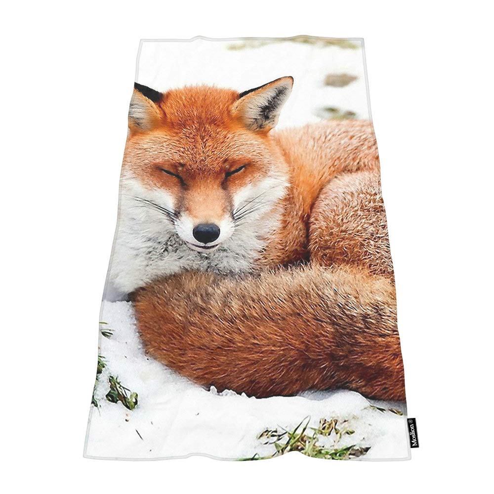 Moslion Soft Bath Towels Sleeping Orange Fox Comfy Bathing/Beach/Camping Towel for Women Men Girls Boys Large Size 64x32 Inches