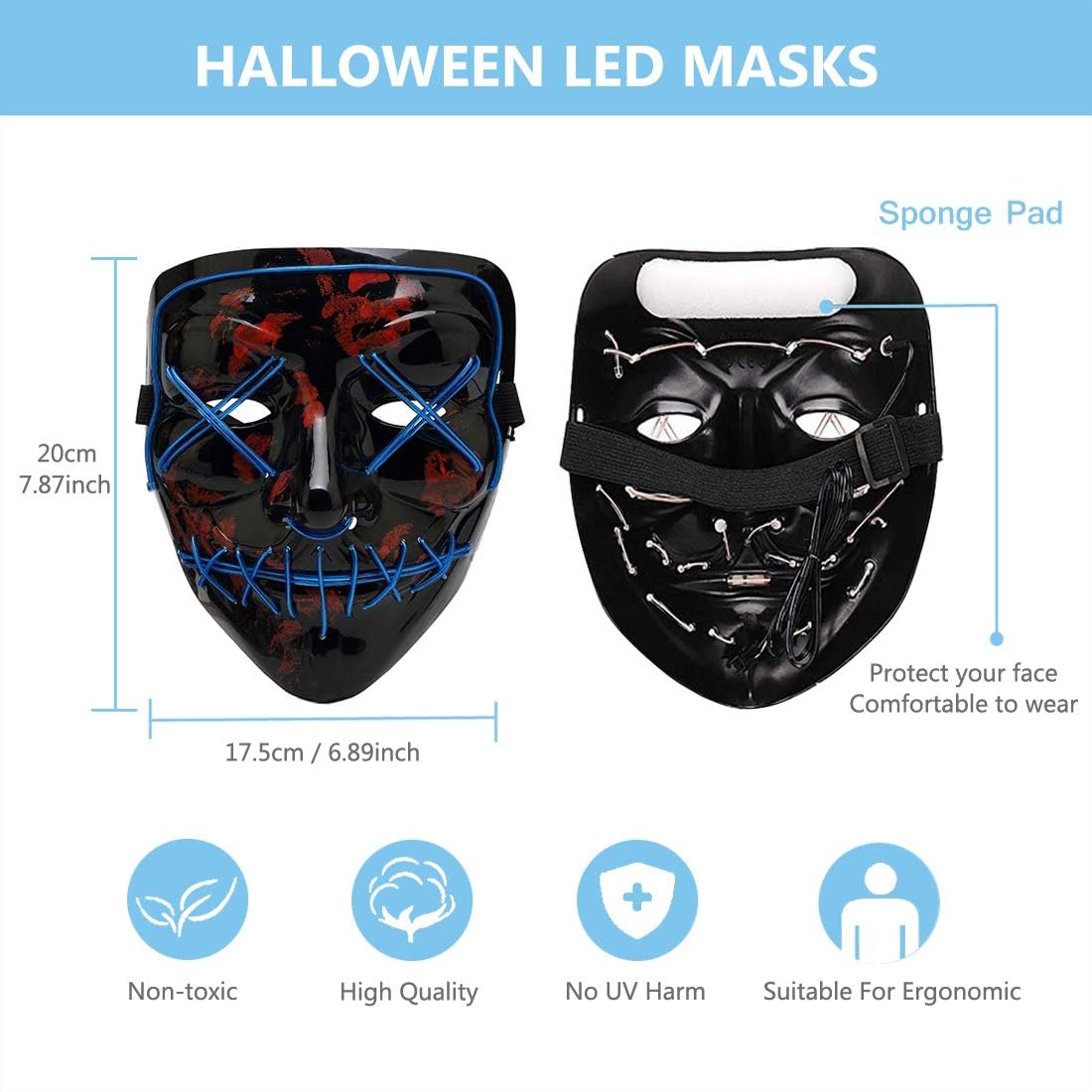 LISGO Halloween Masks, LED Purge Mask, Light Up Mask, Scary Masks with 3 Lighting Modes - Image 4