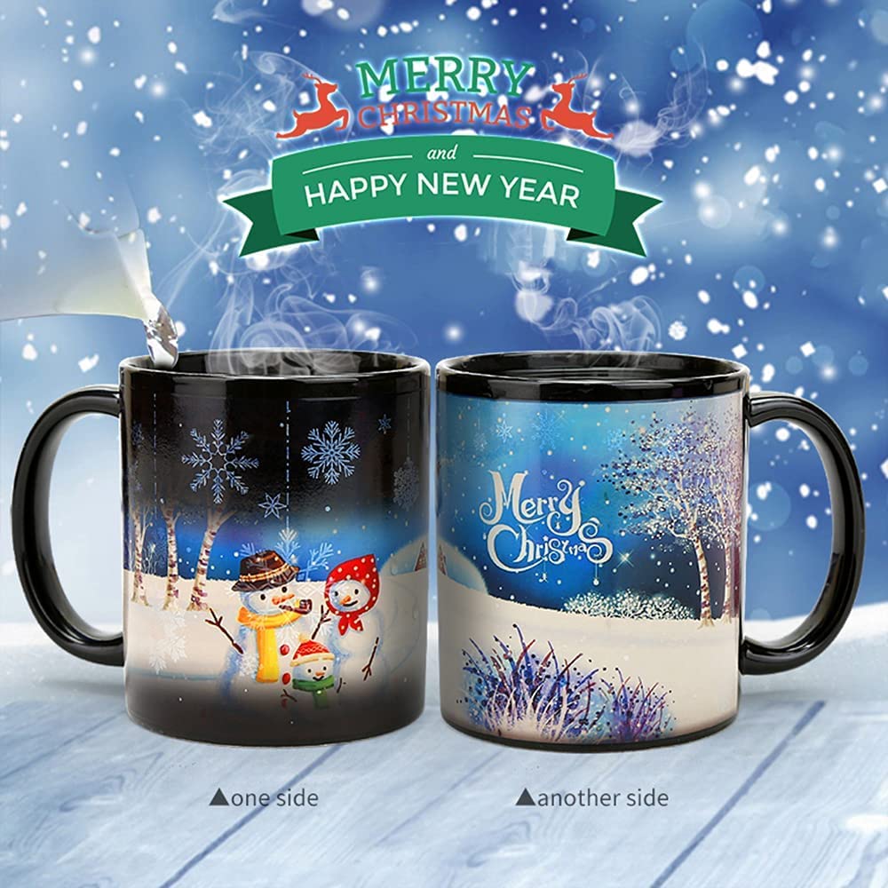 Taza de café de Navidad, taza mágica que cambia de calor, taza de café sensible al calor, con caja de regalo, tazas de Navidad para mujeres, hombres, niños, familia, amigos (muñeco de nieve azul B)