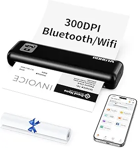 Rongta Portable Printers Wireless for Travel, 300DPI WiFi & Bluetooth Mobile Thermal Inkless Printer for School/Office/Home Use, Compatible with Android,iOS & Laptop (Black)