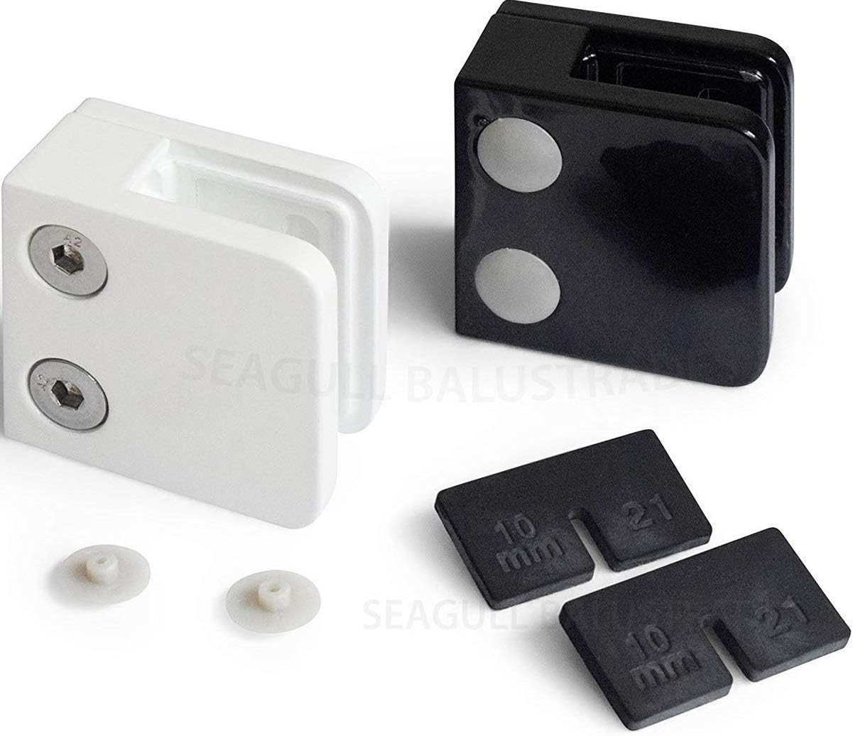 Square Glass Clamps for 10mm Balustrade Glass/Glazing - PPC Powder Coated Glazing Bracket Clip Glass Holder for Post/Stair Handrail Window/Wall - Black (x 1)
