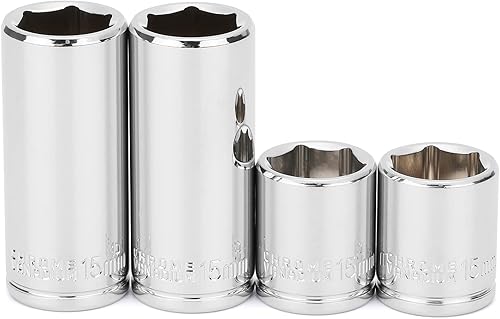 MIXPOWER 4PCS 14" Drive 0.591 in Deep &Shallow Socket, 6 Point, Cr-V Acero, 0.591 in