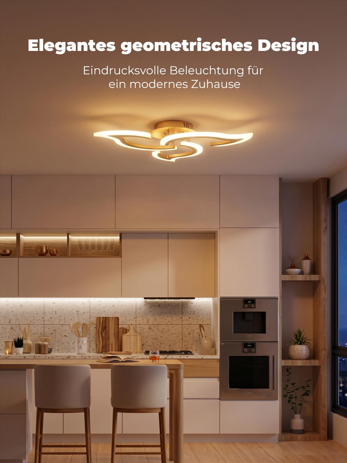 Smart Deckenlampe Alexa Kompatibel, LED Dimmbar mit App & Sprachsteuerung, Moderne Blumen Deckenleuchte mit Fernbedienung für Schlafzimmer, Küche, 2,4GHz WLAN, Gold