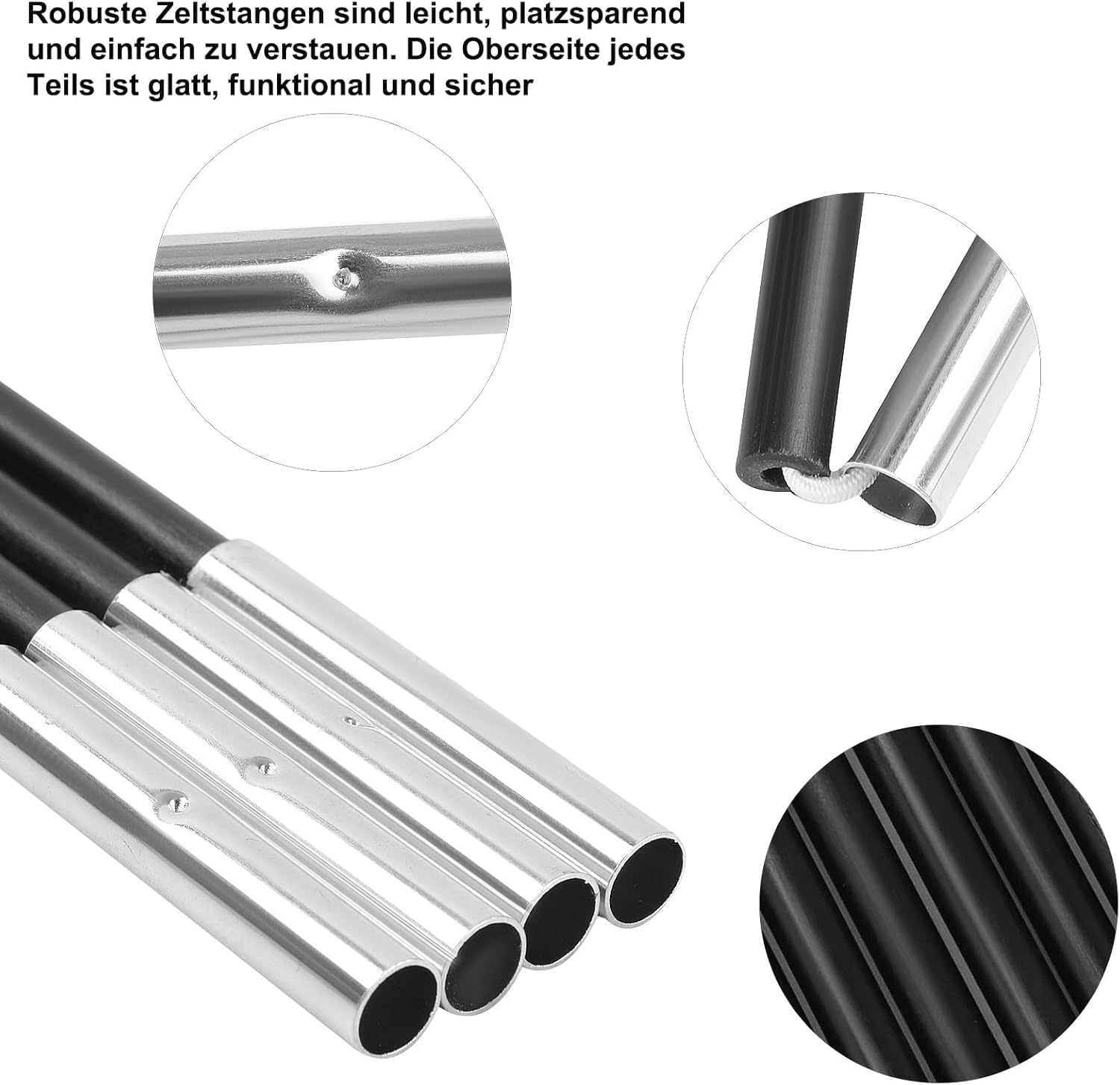 4,5 m Fiberglas Zeltstange Ersatz Zeltgestänge – Verstellbare Camping Zeltstangen mit Elastischer Schnur, Faltbare Glasfaser Zeltstangen Set für Zelt, Markise, Tarp & Outdoor Camping Zubehör