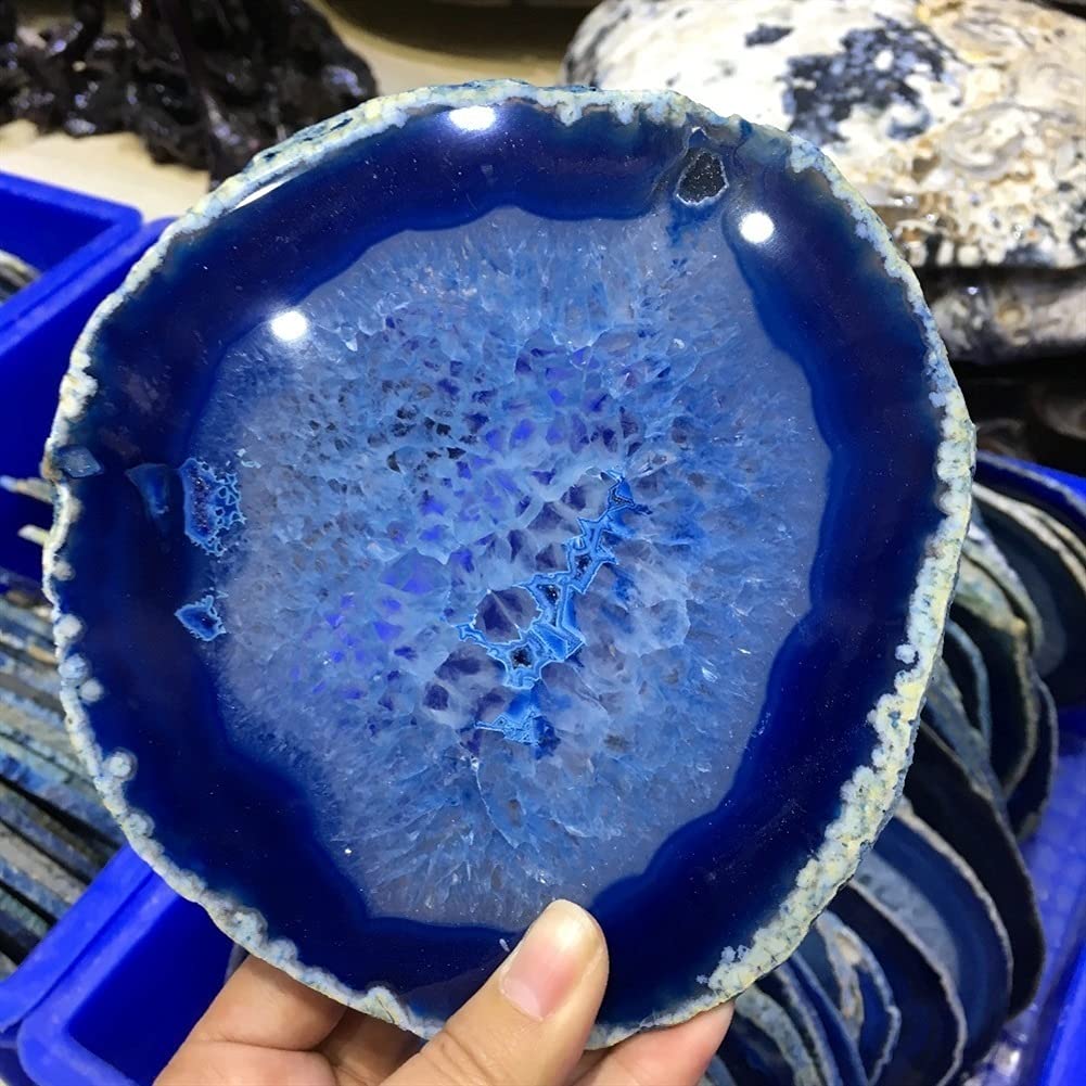 Pakmez Blue Natural Large Agate Sliced Geode Polished Stone