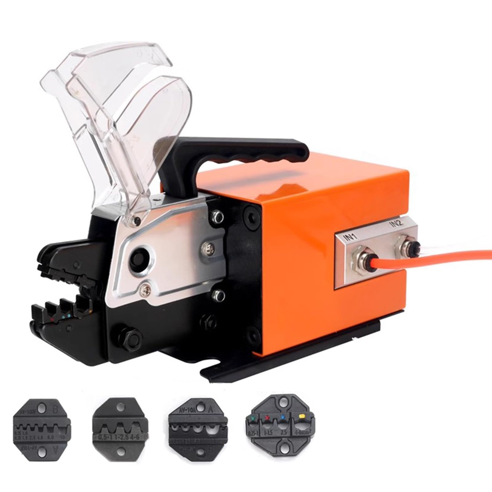 Pneumatische Crimpzange, Drahtklemmen-Crimpmaschine, 1,3 T Ausgang, Crimps bis zu 16 mm², mit 4 Schneideisen & Pedalschalter für Verschiedene Terminals