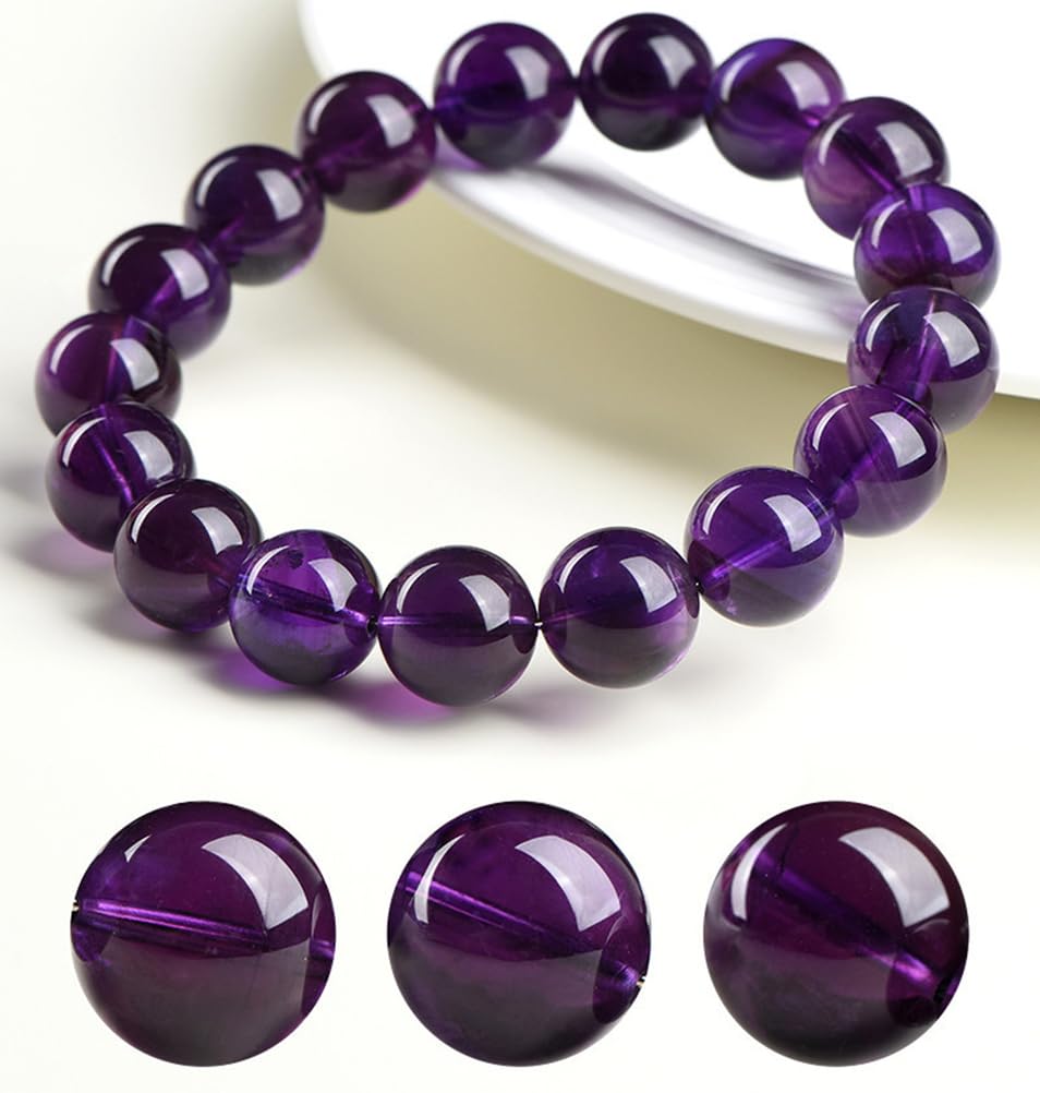 Bracciale con Ametista Naturale per Uomo e Donna, Braccialetti Elasticizzati con Perline di Pietra Fatti a Mano, Gioielli in Cristallo, Braccialetto di purificazione curativa Yoga,10~10.8mm