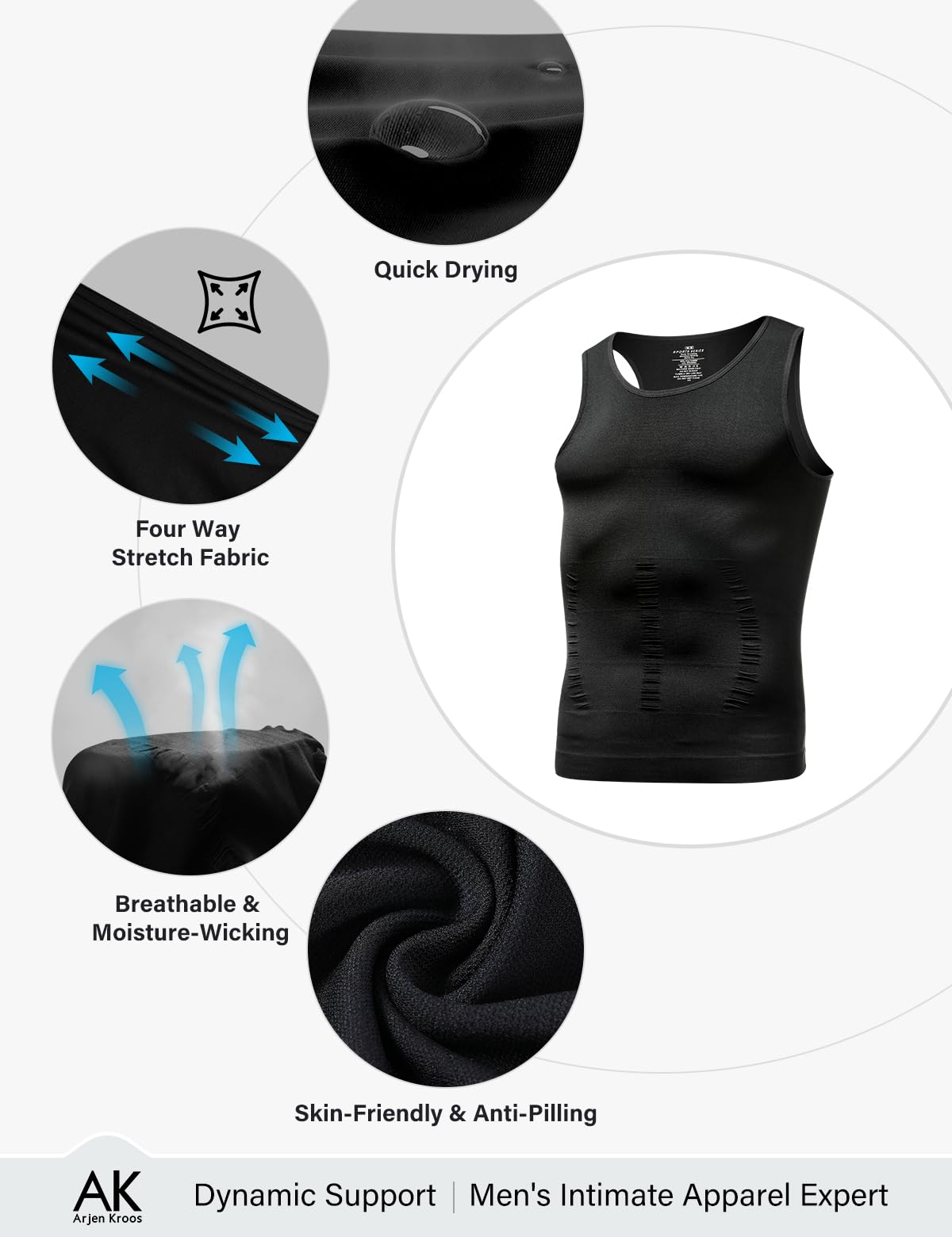 Arjen Kroos Shapewear Herren Compression Shirt Elastische Bauchweg Unterhemd Funktionsshirt Body Shaper Tank Top Ärmellos