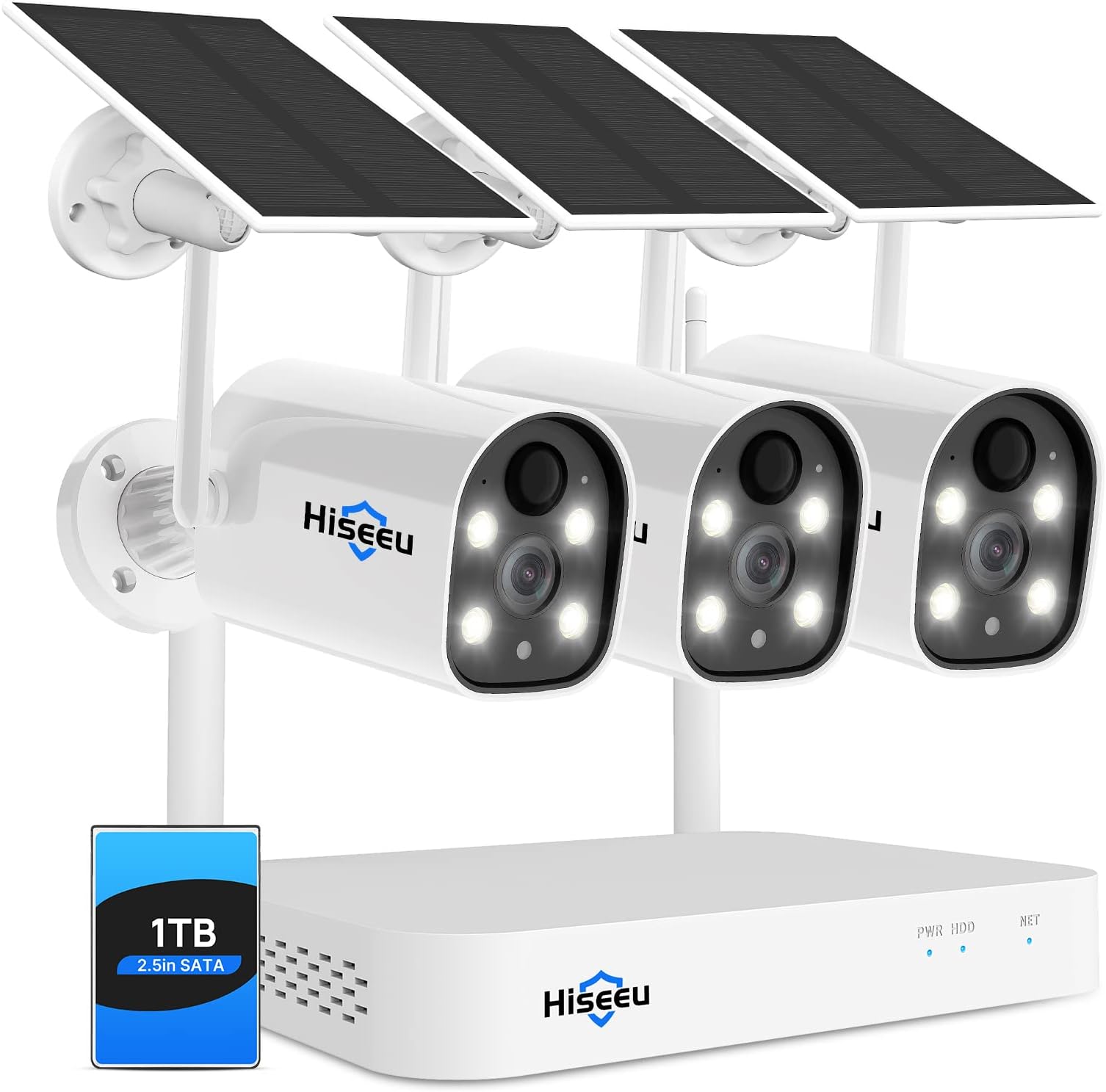 Hiseeu 10CH 4K NVR Wireless Security Camera System Outdoor Indoor, AI Human Detection, 2-Way Audio, 4MP Solar Powered Cameras with Color Night Vision, IP66 Waterproof, 1TB Hard Drive preinstalled