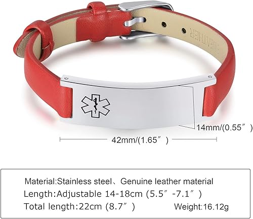 Miniatura 2 de MEALGUET Pulsera de identificación médica para mujer pulsera de alerta médica de acero inoxidable con grabado gratuito