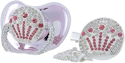 Miyocar Anniversary All Bling Handle Silver Crown Baby Pacifier and Clip Set/Kit New Born Gift Photography No for Daily Use