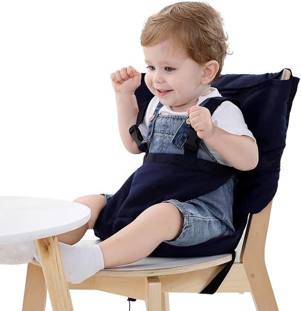 Vine Easy Seat Portable Travel High Chair | Adjustable, Safety, Washable | Toddler High Chair Seat Cover | Convenient Cloth Travel High Chair Fits in Your Handbag (Dark Blue)
