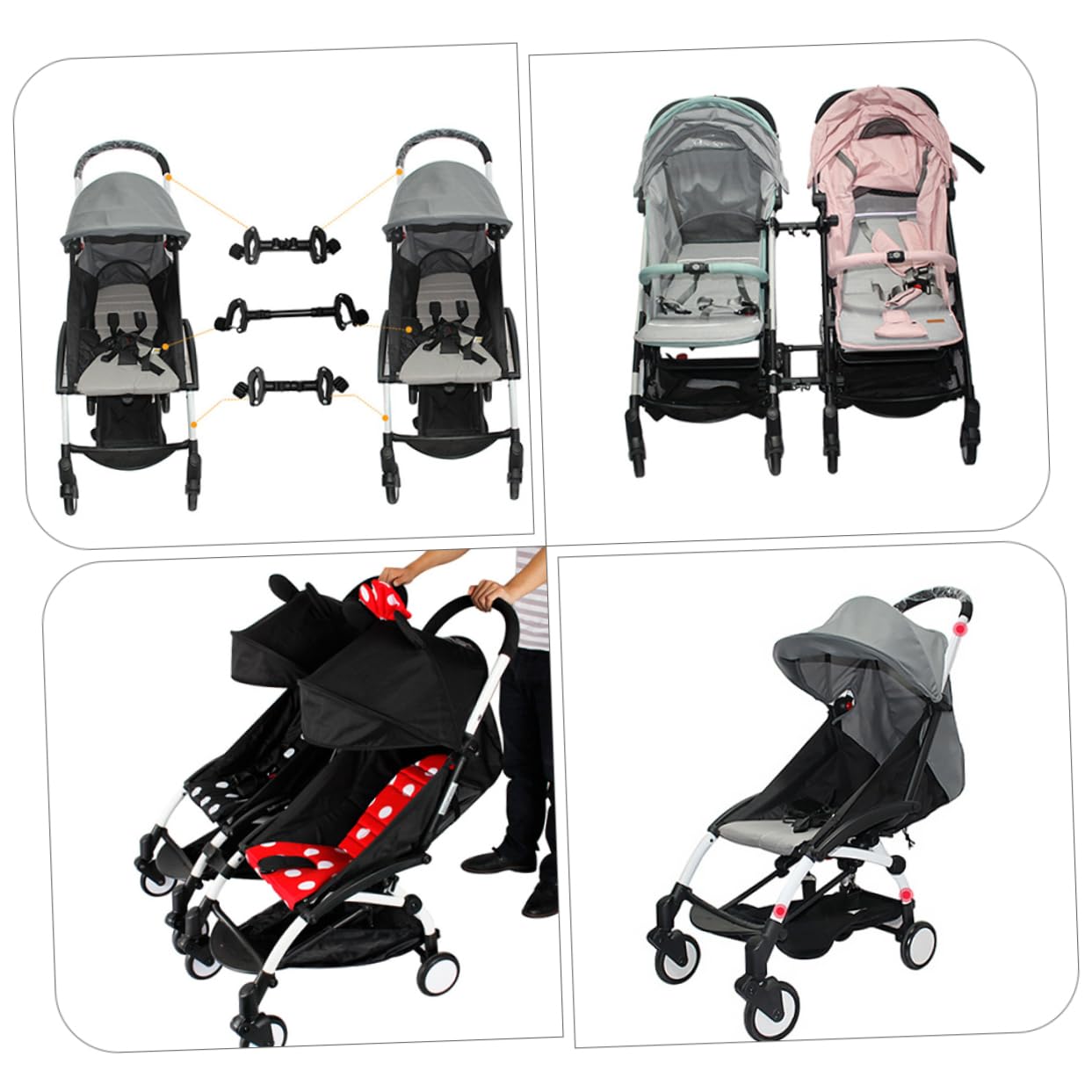 BESTonZON Connettori per Passeggino Doppio 3 Pz, Connettore per Passeggini Gemelli, Collegamento Regolabile per Passeggini Singoli
