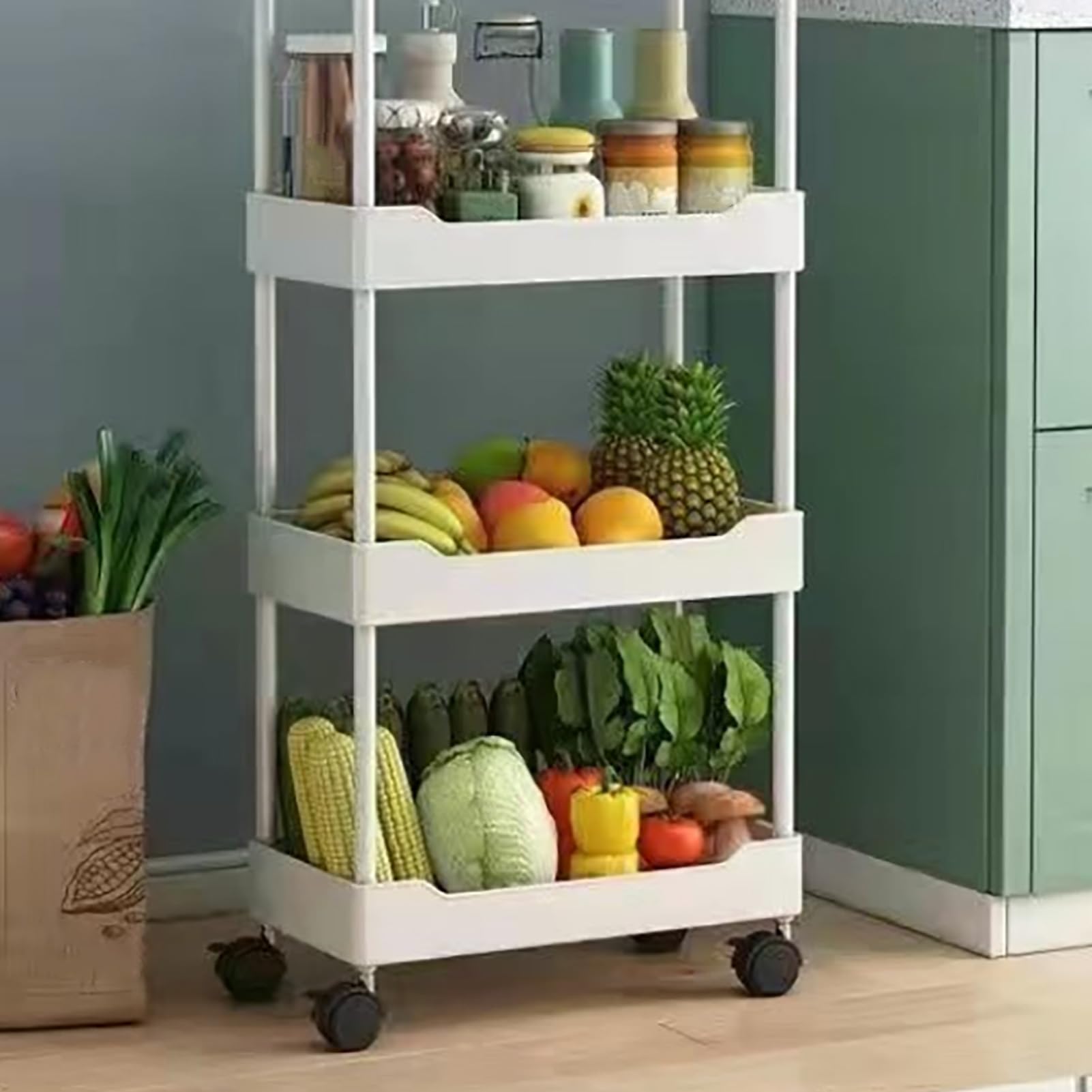 Belupai Carro Utilitario Rodante de 5 Niveles con Ruedas, Organizador de Carro de Almacenamiento Móvil de Plástico, Práctico Estante de Organización Rodante para Dormitorio, Cocina, Oficina, Dormitori
