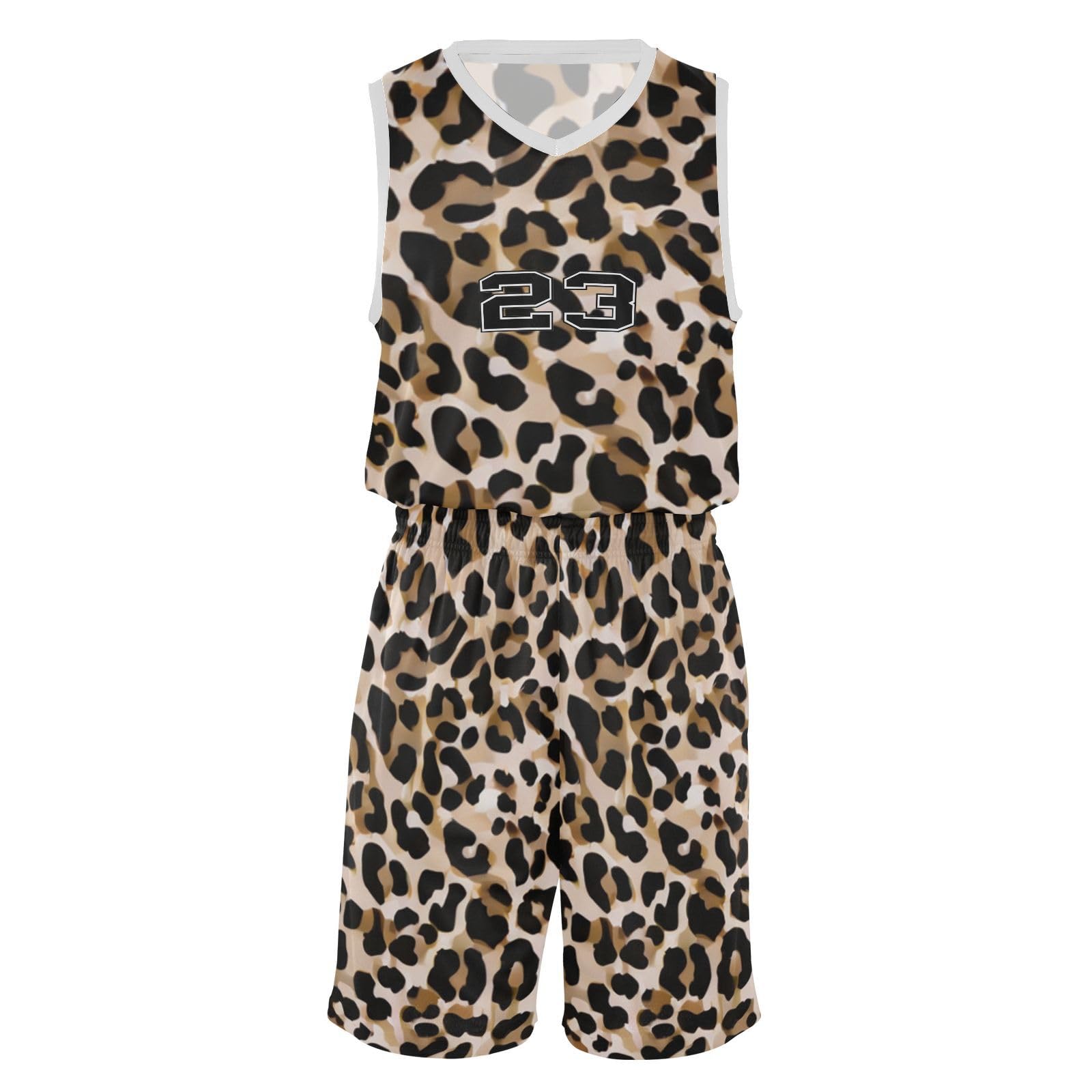 FLildon Leopard Print Boys Basketball Jersey Set Tank Top Shorts Tracksuit Sport Training Suit for Kids, XXL