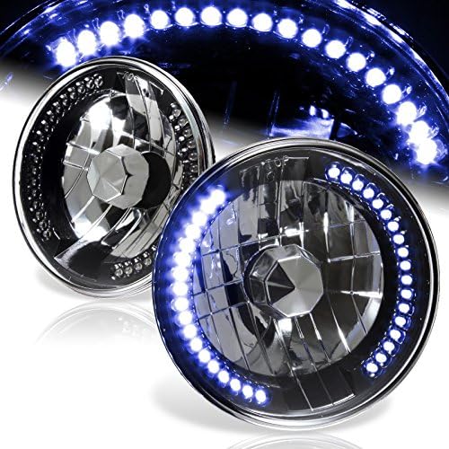 6017 H6024 Replacement 7" Round Black Housing Clear Lens Sealed Beam Chrome Reflector LED Headlight 2PCS (Blue)