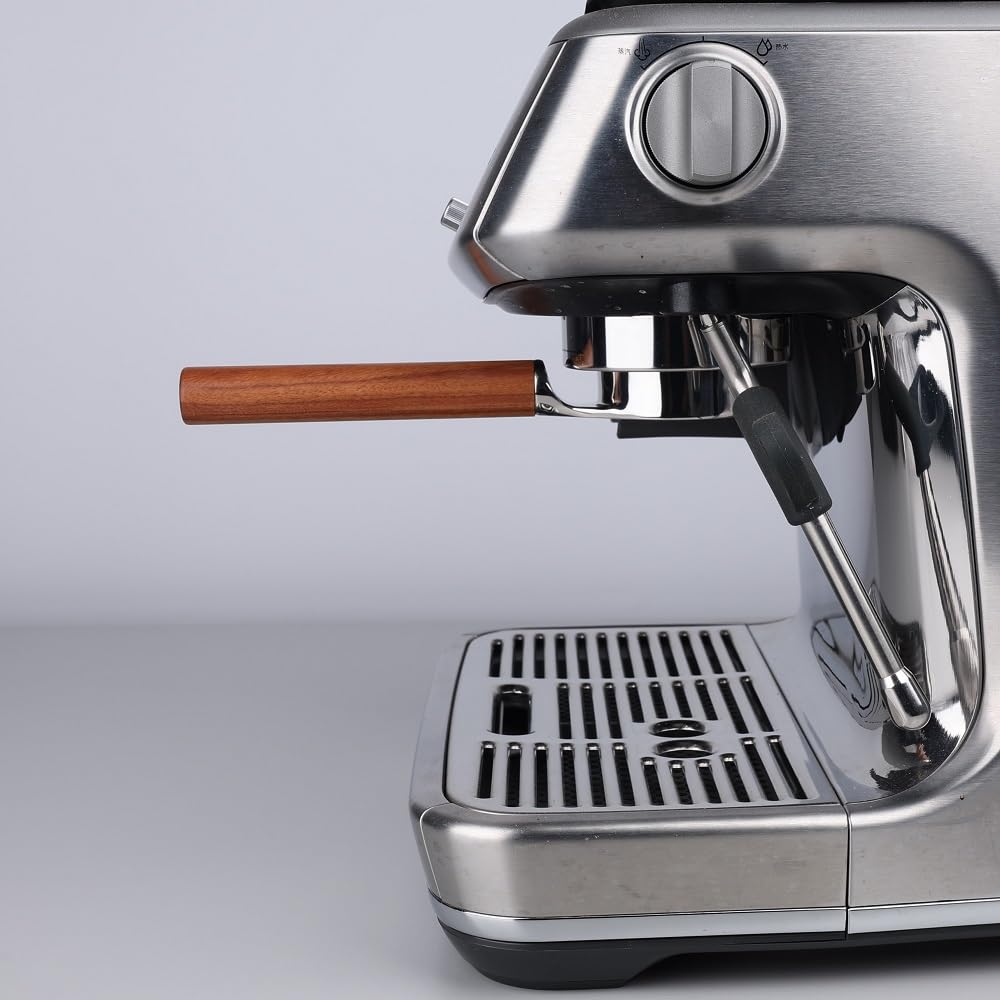 CAPFEI Portafiltro sin fondo de 54 mm plano, compatible con Sage/Breville Barista Express, Pro, Touch, and Impress | Mango de madera
