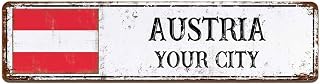 Personalized Austria Road Signs Customize Wall Art Tin Plaque Plate Retro Vintage with Your City Street Signs Outdoors Office Decoration Austria Flag World Country Map for Moms, 4x18in