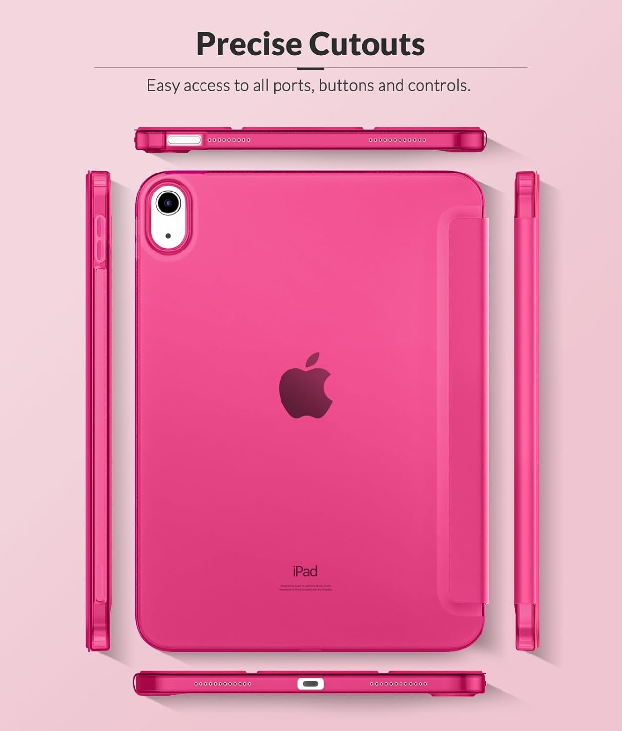 MoKo Case for New iPad (A16) 11th Generation 2025/ 10th Generation 2022, iPad 11 inch/ 10.9 inch Case with Soft TPU Translucent Frosted Back Cover, Auto Wake/Sleep, Support Touch ID, Bright Pink