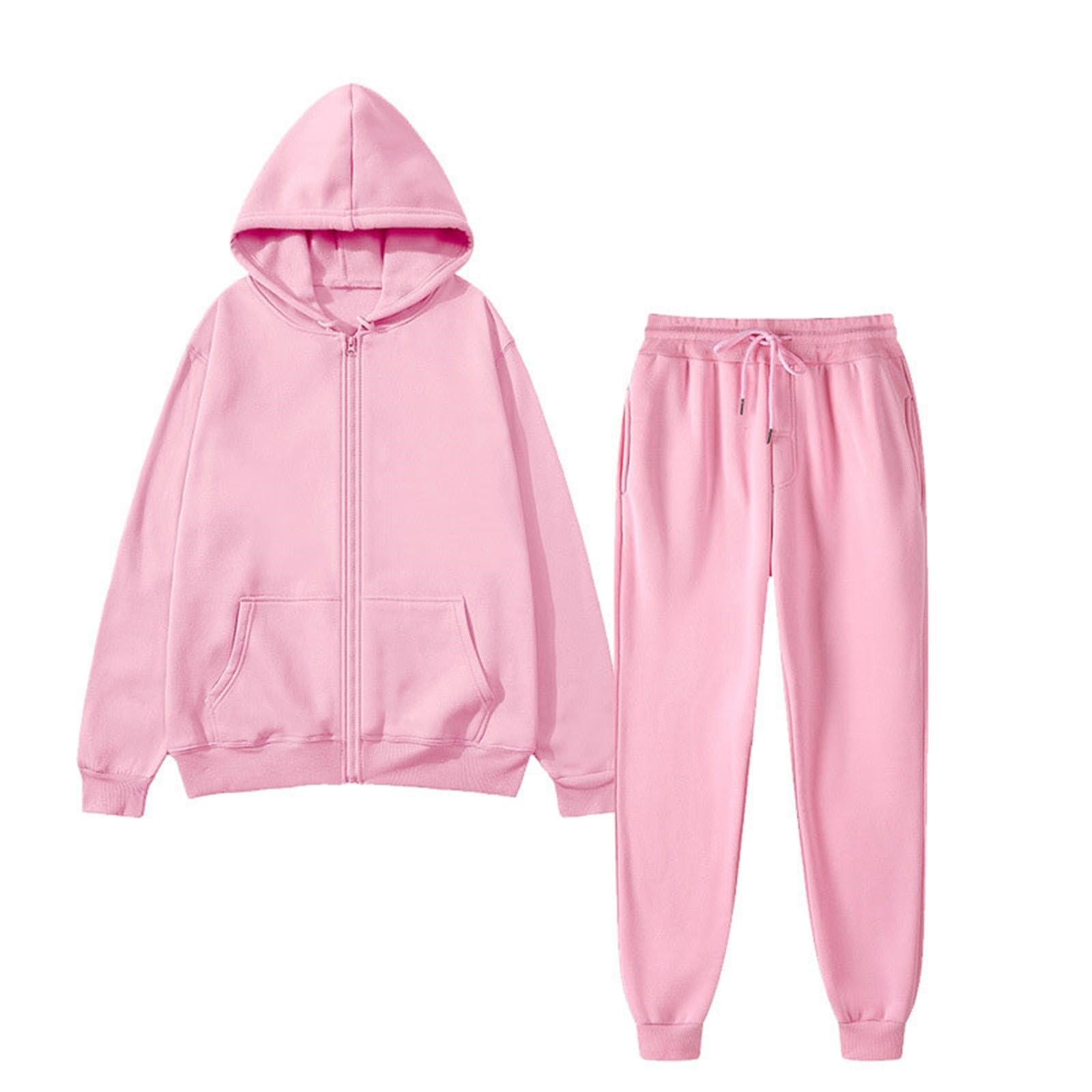 Generisch Tuta da allenamento da donna, in tinta unita, elasticizzata, morbida, comoda, con cappuccio e coulisse, da jogging, 2 pezzi, per attività all'aria aperta, allenamento Activewear, S-3Xl