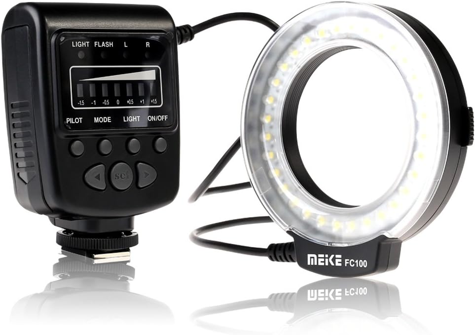 Meike FC100 LED Macro Ring Flash Light with LCD Display and Power
