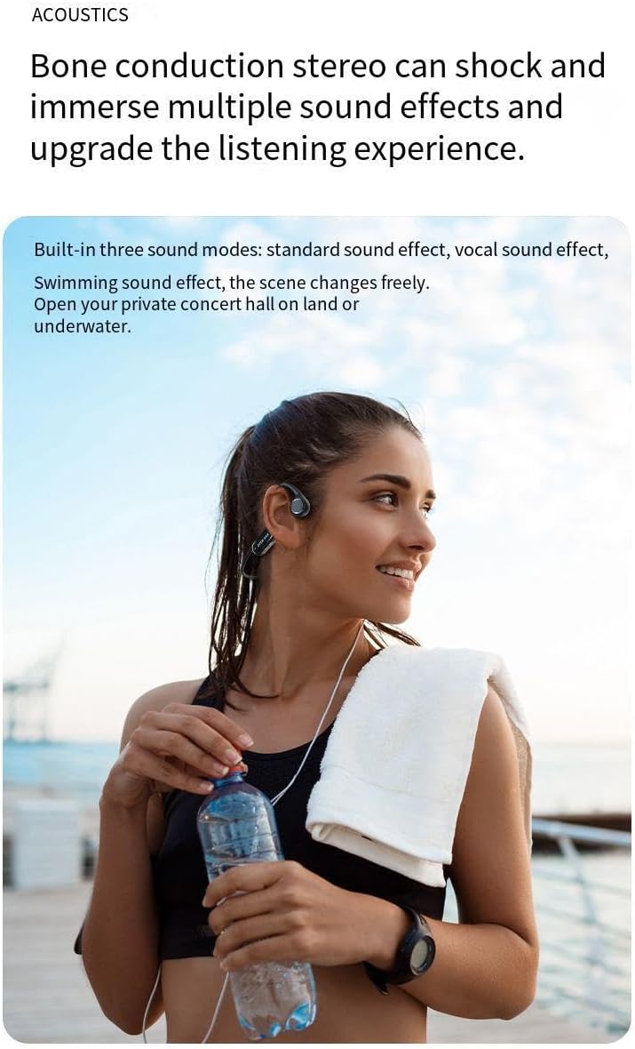 Bone Conduction Headphones IP68 Waterproof Open Ear Headphones Built in 32G Memory Air Conduction Bluetooth 5.4 Wireless Sport Earphones Active Noise Cancelling with Mic Earbuds Fit Cycling,Blue