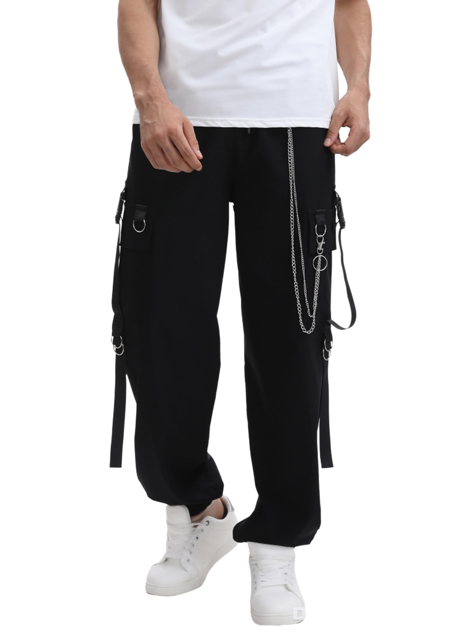 Pantaloni cargo da uomo Techwear Streetwear Gothic Punk Pantaloni Baggy Elastico in vita con coulisse Pantaloni cargo con catena