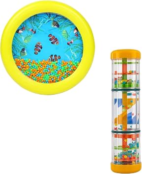 Musfunny Ocean Wave Bead Drum Gentle Sea Sound and Rainmaker Rain Stick Beaded Raindrops Rain Sound Musical Shaker and Rattle Sensory Instrument for Kids