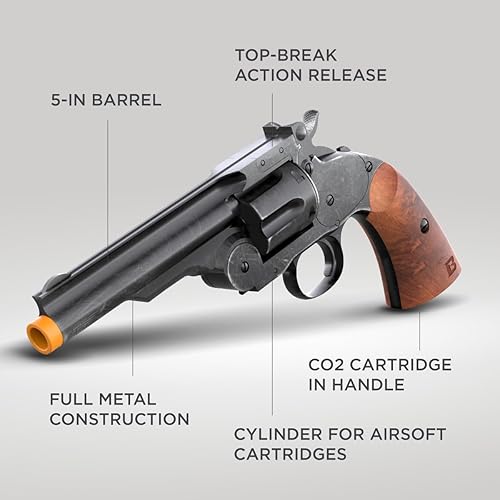 Miniatura 6 de Revólver de Airsoft CO2 Barra Schofield No. 3  Réplica Auténtica de Pistola 1875  Marco de Metal Completo, Cilindro Realista de 6 Disparos, 460 FPS