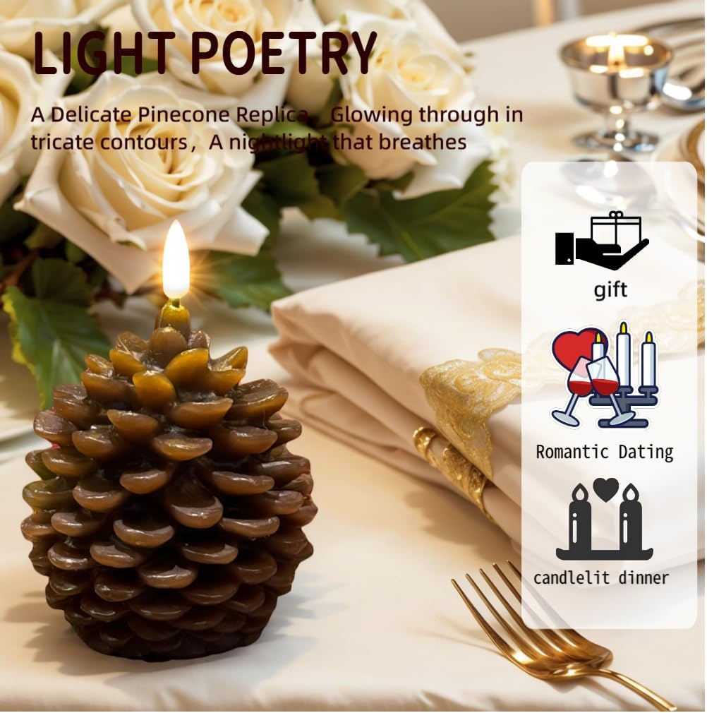 Flame-free LED pinecone candles with a timer, made from real wax and battery-powered, make for a charming rustic home decor piece for your mantel or dining table. Brown (4.8 inches × 3 inches)