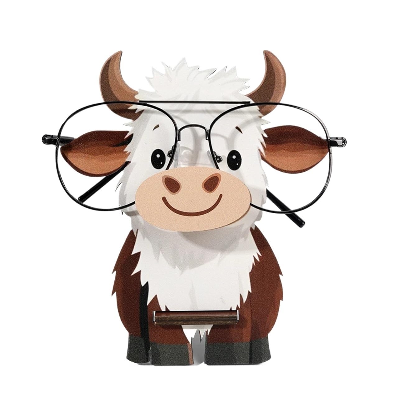 WWYYZAYC Wooden Highland Cow Eyeglass Holder Glasses Display Stand Storage Rack Office Desk Decor Novel Home Decortion