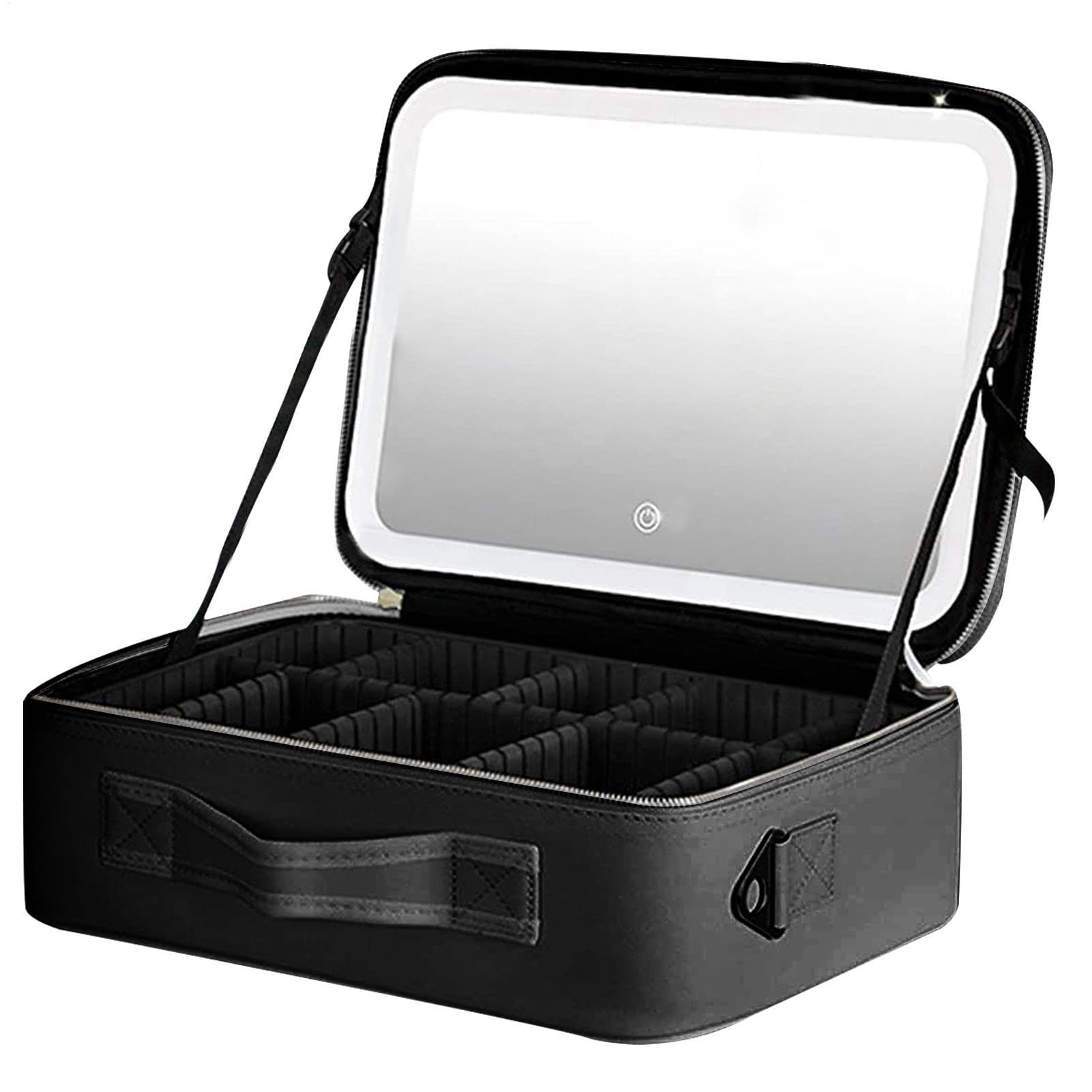 Neceser portátil – Estuche de Maquillaje de Viaje para Mujer, Estuche de | Maquillaje con Cremallera, portátil a Prueba de Polvo con Espejo y Luces, Varios Compartimentos, Negro, Small, Consulte
