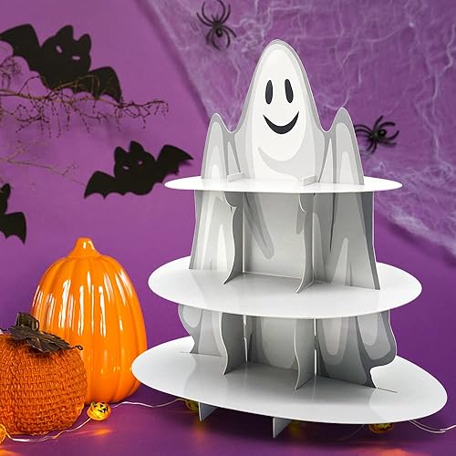 Miniatura 7 de Soporte de 3 niveles para cupcakes de Halloween, castillo de Halloween, soporte redondo de cartón, torre de postre, torre de árbol de postre para