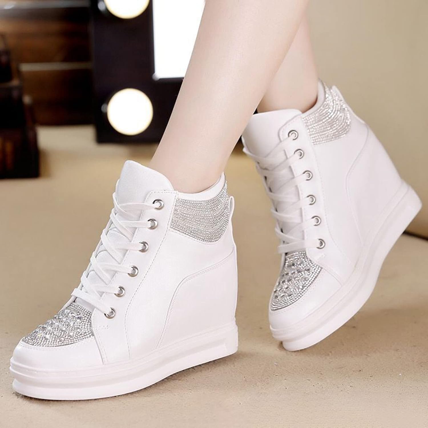 Ckrola Womens Fashion Platform Shoes Hidden Wedge Heel High Top Sneakers for Women Platform Boots Working Shoes Women - Image 2