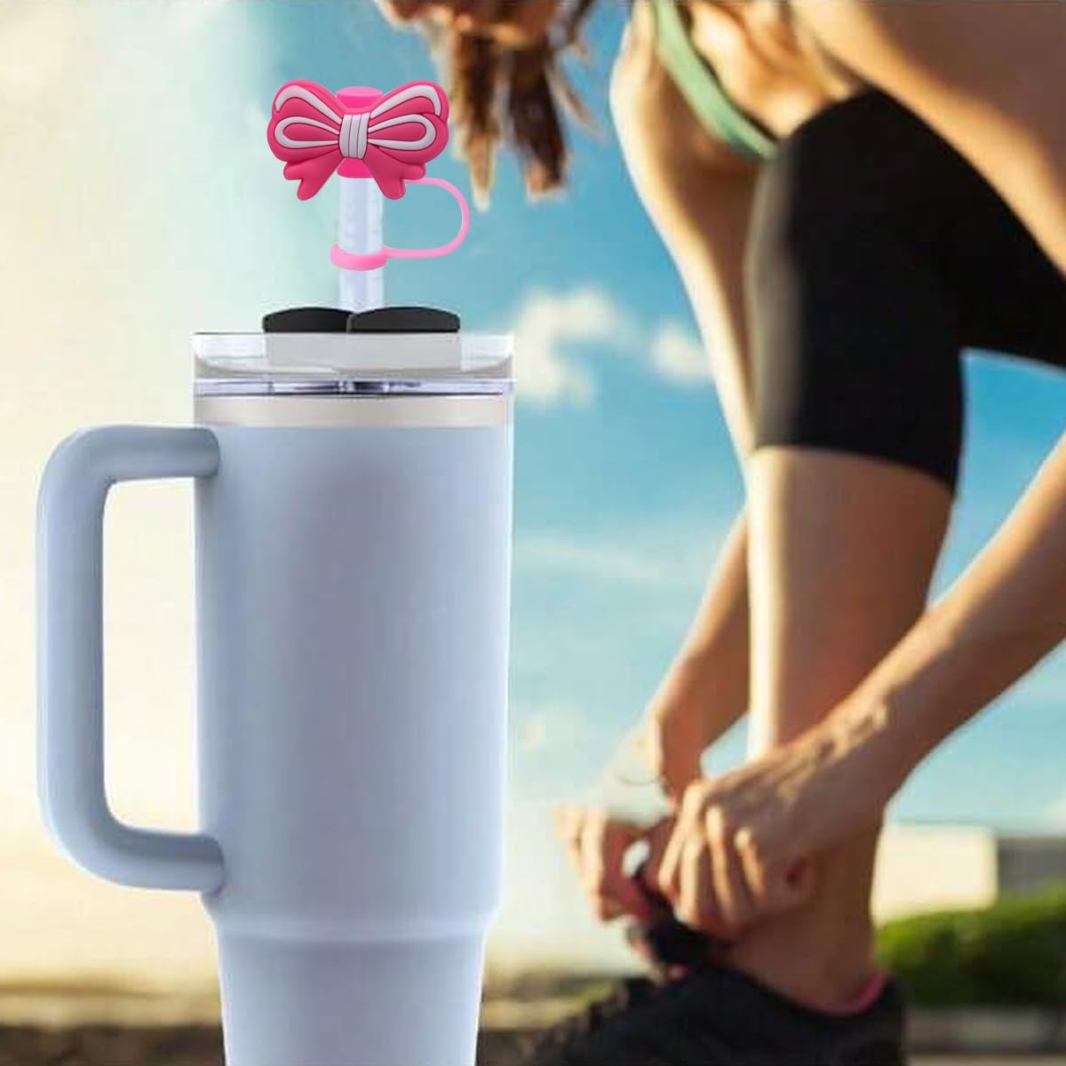 6PCS Valentines Day Straw Toppers for Stanley Cup New Pink Heart Bow Cover Cap 40oz/30oz Tumbler, 3D Silicone Straw Cover Caps for 10mm Straws, Festive Cup Accessories & Valentines Gifts