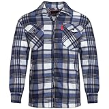 Mens Padded Lumberjack Flannel Shirt Jacket – Thick Quilted Check Work Shirt Coat with Faux-Fur Lined Hood/Collar, Thermal Fleece Lined, Heavy Duty Workwear Unisex Casual Coat Collared Blue XL