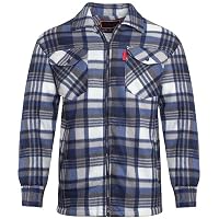 Mens Padded Lumberjack Flannel Shirt Jacket – Thick Quilted Check Work Shirt Coat with Faux-Fur Lined Hood/Collar, Thermal Fleece Lined, Heavy Duty Workwear Unisex Casual Coat Collared Blue 2XL