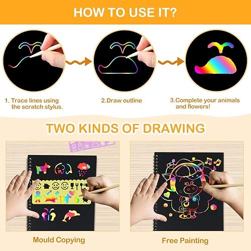 Miniatura 7 de pigipigi Arte de papel para rascar para niños juego de manualidades de arte mágico arcoíris para rascar suministros de dibujo para niñas niños niños