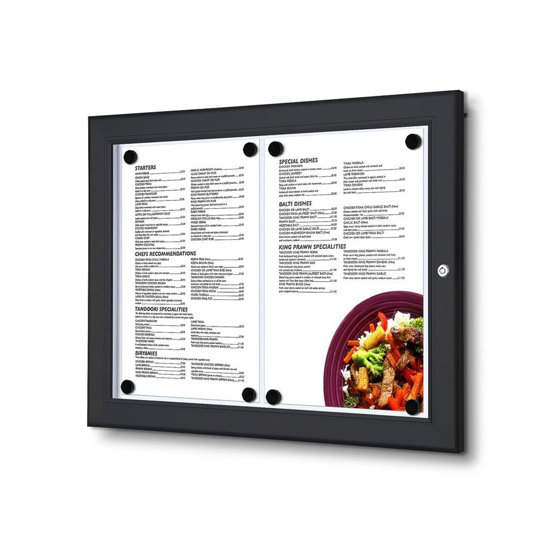 Outdoor Wall Mounted Lockable Menu Case Black Frame 2xA4