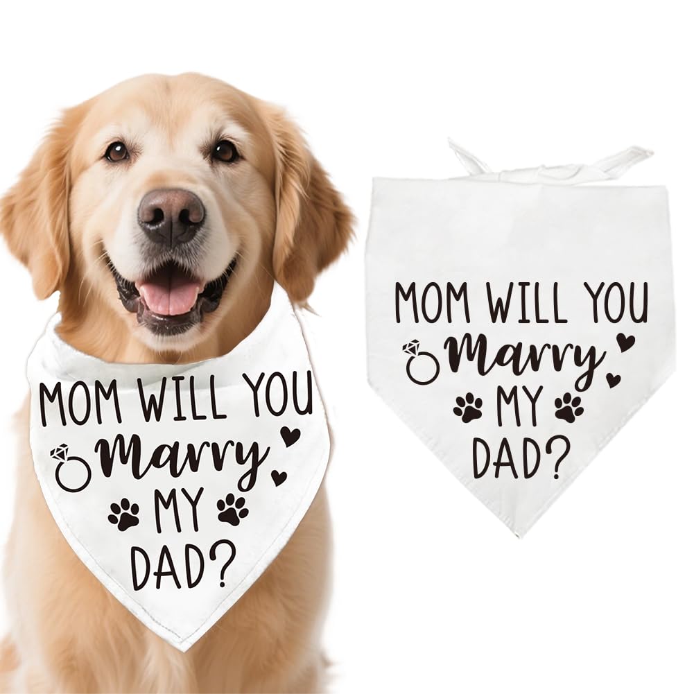 arricraft 1pc Pet Dog Bandana, 21.7"x21.7"x30.7" Mom Will You Marry My Dad Words Pattern Adjustable Cotton Triangle Pet's Bandana Washable Scarf Bibs Printed Chief for Large Dogs and Pets