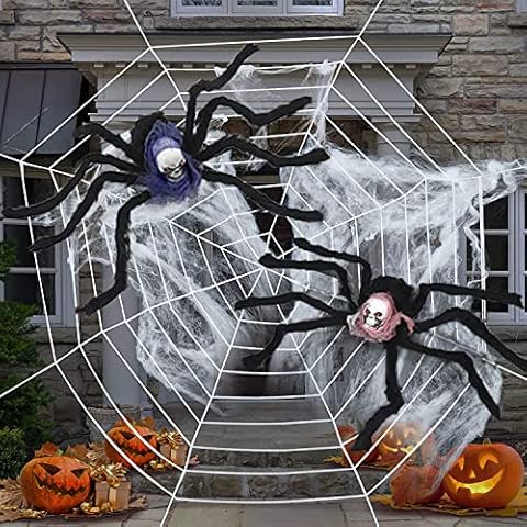Halloween Decorations Outdoor Indoor Spider Web Door Party Accessories Large Spray Artificial Spiderweb Cobwebs Decor Spooky Hanging Garden Scary Outside Box Set House Wall Ceiling Pack Uk Bundle Kit Cover