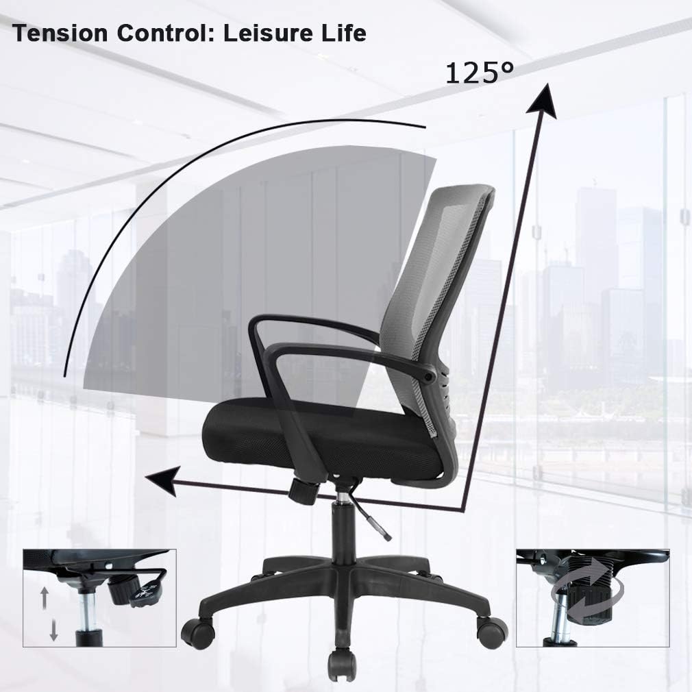 Ergonomic Office Chair Cheap Desk Chair Modern Executive Computer Chair Rolling Swivel Adjustable Chair Mesh Back Support for Women&Men, Grey